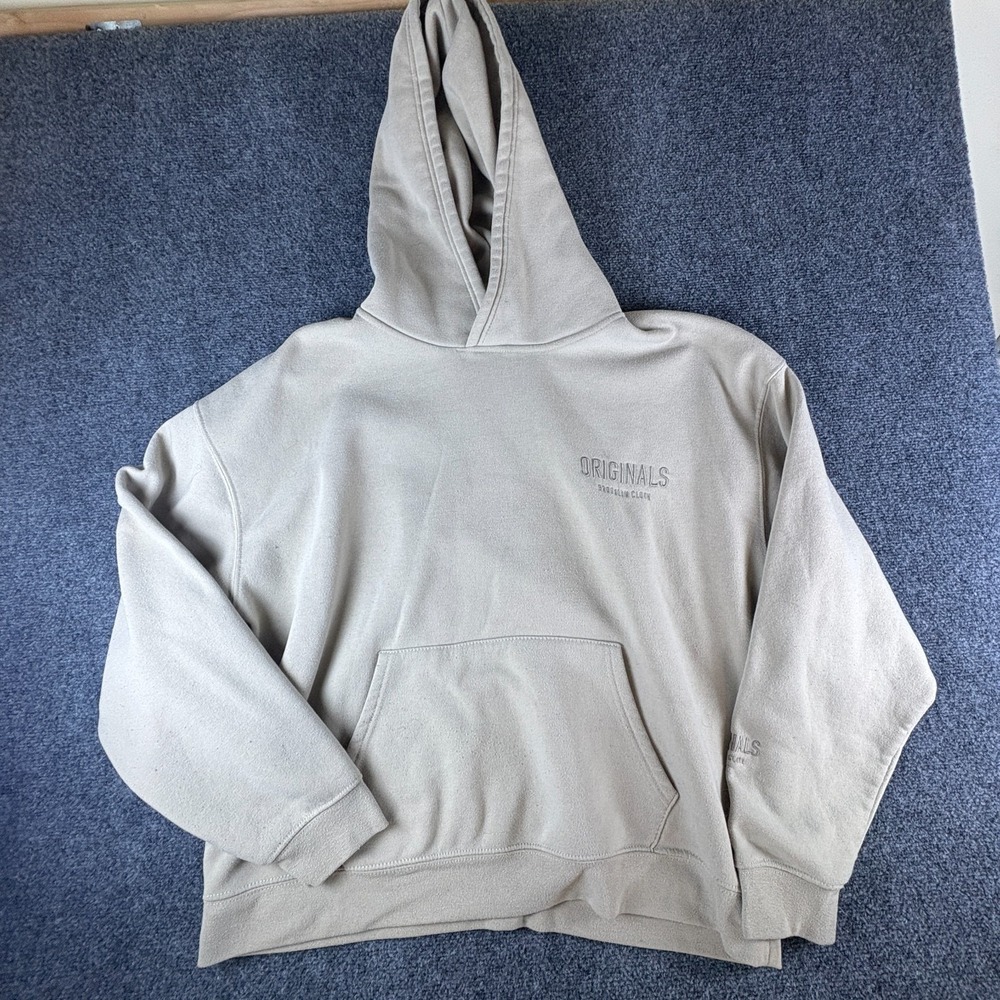 Brooklyn Cloth Originals Hoodie Mens Beige Logo Fleece Kangaroo Pocket READ